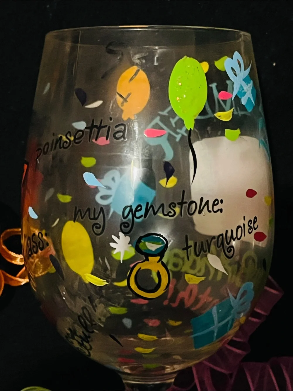 Lolita December Birthday Month Hand Painted Wine Glass Birthday Gift 15 oz
